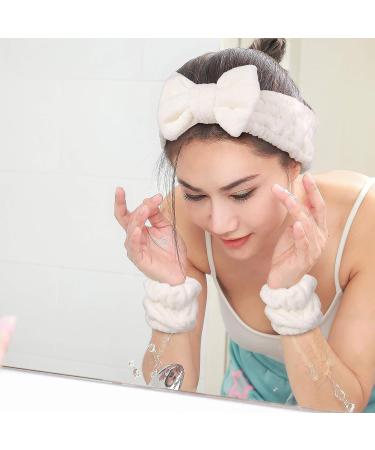 4 Piece Spa Headband and Wrist Washband Set - White | Hair Headband, Face Wash Wristband, Scrunchies Cuffs for Women and Girls | Makeup and Face Washing Accessories - Buy Online on GoSupps.com