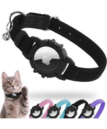 AirTag Cat Collar Integrated Apple Air Tag Cat Collar Soft GPS Cat Collars with AirTag Holder and Bell Lightweight Tracker Cat Collars for Girl Boy Cats Kittens and Puppies 7-9 Inch (18-23cm) Black