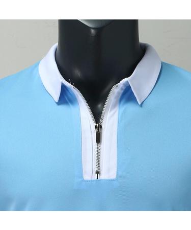 2023 Fashion New Shirt Sleeve Turn Down Blouse Men's Zipper Collar Splice Solid Polos Casual Men's Blouse Men S Tailo Shirt XL Blue - Buy Online on GoSupps.com