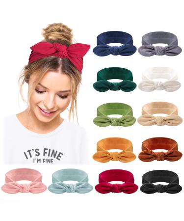 12 Pack Headbands for Women Non Slip Hair Bands with Bows Rabbit Ears Workout Running Sport Sweat Elastic Hair Wrap for Girls Hair Accessories multicolor(pack of 12)