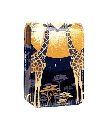 Lipstick Case Leather Lip Gloss Lipstick Organizer with Mirror Mini Lipstick Holder Bag African Giraffe Grassland Z810p6ycym