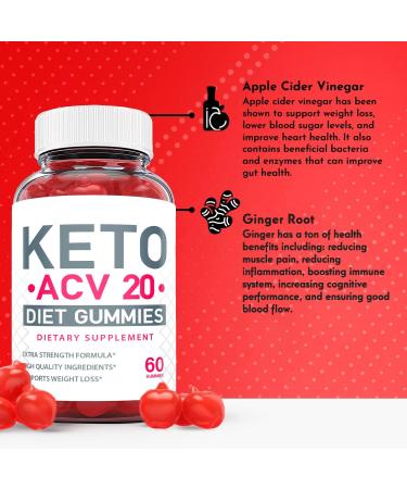 Keto ACV 20 Gummies with Apple Cider Vinegar - Vegan Non GMO Ketosis Supplement (1 Pack) - Buy Online on GoSupps.com