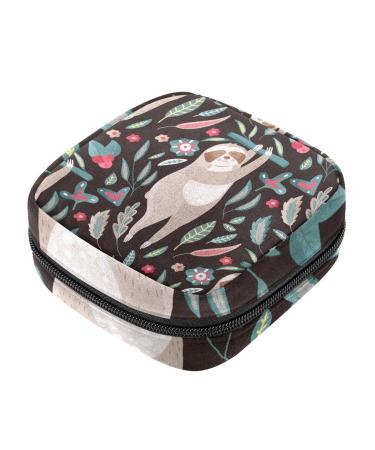 Menstruation pad bag with zipper women's napkin bag tampons collecting bags for women and girls (jungle animals cute slower flower elements)
