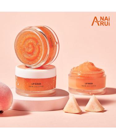 ANAiRUi Lip Mask & Scrub Set - Peach Collagen Lip Care Kit for Dry, Cracked Lips - Overnight Treatment for Lip Lines - Moisturizer & Exfoliator Sugar Scrub - Buy Online on GoSupps.com