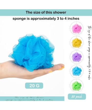 80 Pack Colorful Small Shower Loofahs Pouf - Exfoliating Body Scrubber for Shower, Travel - Men, Women, Baby - 5 Mixed Colors - Buy Online on GoSupps.com