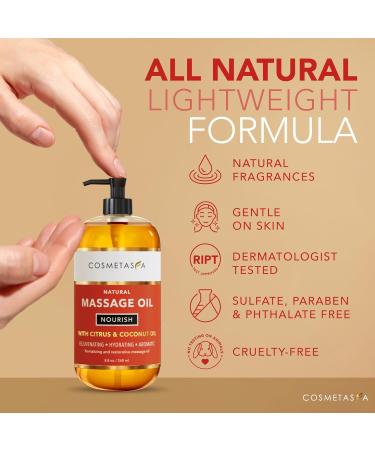 Natural Nourishing Massage Oil with Roller Ball - Therapeutic Citrus & Coconut Oil for Dry Skin Muscle Relief & Rejuvenation - 8.8 oz - Buy Online on GoSupps.com