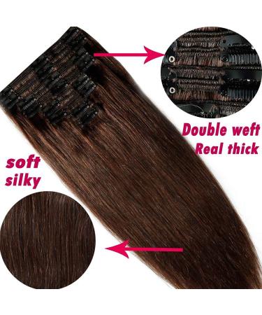 Clip in Extensions Real Hair - 8 PCs 18 Clips 100% Remy Dark Brown (60cm 170g) | International Shipping Available - Buy Online on GoSupps.com