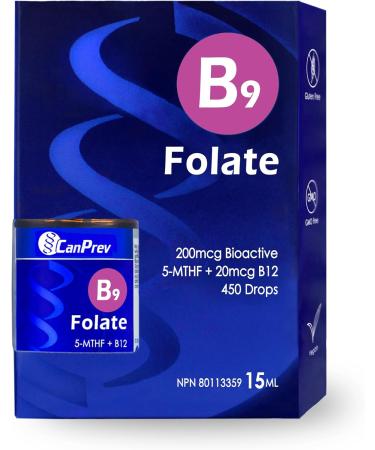 CANPREV B9 Folate 200mcg with Vitamin B12 20mcg 15ml Drops Folate Supplement with B Vitamins B12 Complex L-Methylfolate Vitamin B9 B12 Vitamin for Overall Wellness Enhanced Nutrient Absorption - Buy Online on GoSupps.com