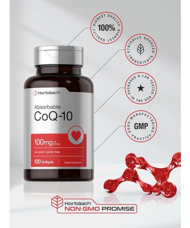 Horb ach CoQ10 100mg Softgels - 120 Count | Non-GMO Gluten Free Antioxidant Supplement for Energy & Heart Health - Buy Online on GoSupps.com
