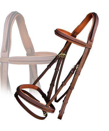 ExionPro Pressure Relief Crown Piece Round Raised Soft Padded Browband and Noseband with Rubber Reins |Royal Bridle for Real Horses| English Leather Bridle Oak Brown (Reddish Brown) Horse (Full)
