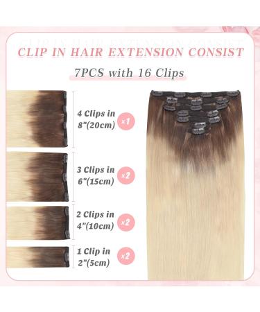 Vlasy Clip in Hair Extensions 16 Inch (80 g) T8A/60+T8A/60# - Seamless Natural Human Hair Extensions for Women - Buy Online on GoSupps.com