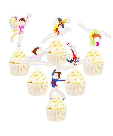 Gymnastics Cupcake Toppers Gymnast Girl Happy Birthday Party Decor - Baby Shower Birthday Party Favors - Dancer Girl Party Cupcake Decoration