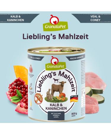 Granatapet Liebling's Meal Calf & Rabbits - Cereal-Free Sugar-Free Wet Dog Food - 6 x 800g Pack - Buy Online on GoSupps.com