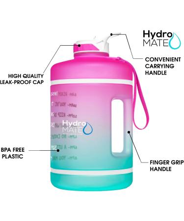 HydroMATE 128oz Gallon Water Bottle with Straw | BPA Free, Leak Proof, Reusable | Pink Ombre Design with Hourly Drink Markings - Buy Online on GoSupps.com