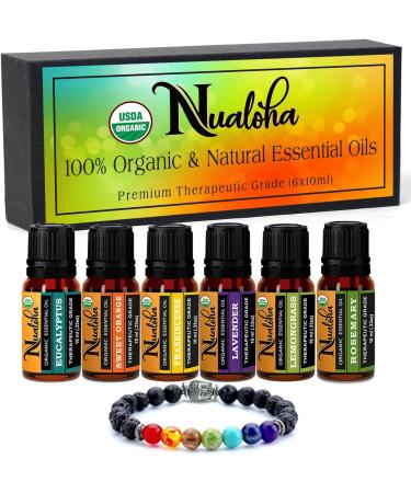 Top 6 Organic Essential Oils Set with Bracelet - Lavender Eucalyptus Rosemary Frankincense Sweet Orange Lemongrass - Perfect for Diffuser DIY Skin & Hair Care - Buy Online on GoSupps.com