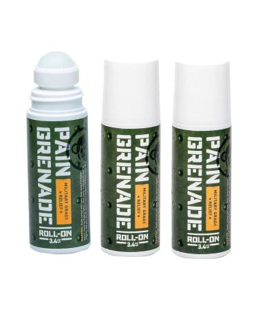 Plant Powered Roll-On Gel by Pain Grenade - Cooling and Warming Gel with Arnica Menthol Camphor Glucosamine and Other All Natural Botanicals - 3 - Pack