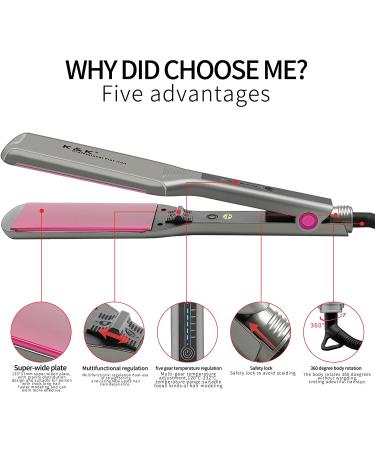 K&K 2.16 Extra-Wide 3D Floating Tourmaline Ceramic Hair Straightener | 250 F-450 F MCH Flat Irons | Instant Heat | Dual Voltage - Buy Online on GoSupps.com