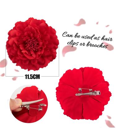 Bofunx 2-Piece Flower Hair Clips | Red & Black Brooch Hair Jewelry for Parties Weddings Halloween & Masquerades - Buy Online on GoSupps.com
