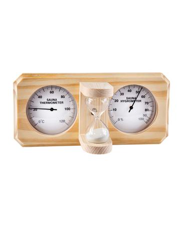 Saunify Sauna Measuring Device 3 in 1 Thermometer Hygrometer and Hourglass (Pine)