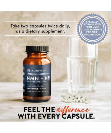 Mt. Angel Vitamins NMN Supplement + NR with Resveratrol & TMG, Dual NAD+ Precursors for Cellular Energy & Healthy Aging, 60 Capsules - Buy Online on GoSupps.com