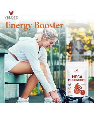 VELOTO Organic Mega Mushroom Powder Blend 10 in 1 Complex Mushroom Extract Powder Herbal Supplement with Reishi Cordyceps Chaga Lion's Mane Vegan & More Sustainably US Grown Filler Free 10oz - Buy Online on GoSupps.com