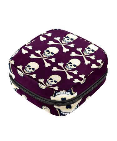 Cartoon Skulls Sanitary Napkin Storage Bag for Girls Women Portable First Period Pads Bag Tampons Holder Girls Travel Makeup Bag Large Capacity Multicoloured 01
