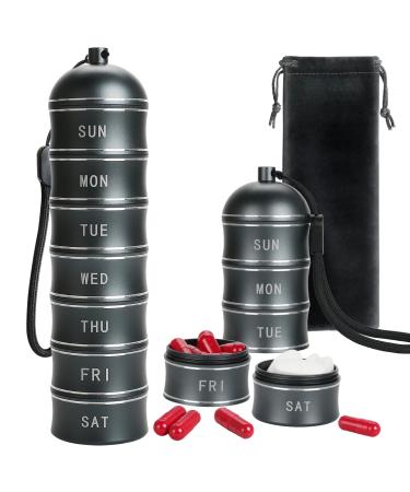 Metal 7-Day Pill Organizer Stackable Aluminum Pill Box Layered Compartments Deep Waterproof Pill Box Pill Box Compartments for Pills Vitamins Fish Oil and Supplements