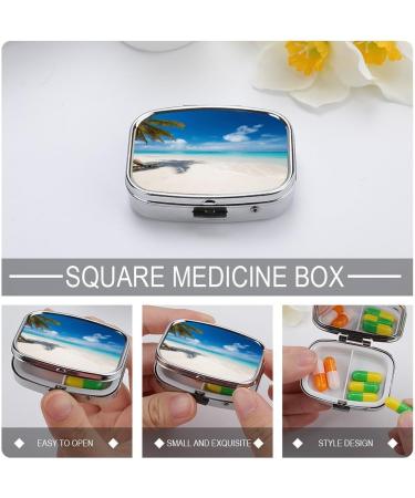 Portable Tropical Sea Print Pill Box - 2 Compartment Decorative Metal Pill Organizer for Travel | Shop Internationally - Buy Online on GoSupps.com