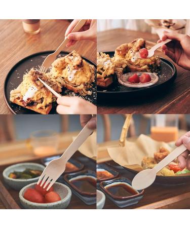 LoengMax Disposable Wooden Forks - 100PCS 6 Length - Eco Friendly & Compostable - Natural Wood Cutlery - Buy Online on GoSupps.com