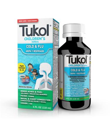 TUKOL Children's Cold and Fever Relief Berry Flavor Cherry 4 Fl Oz Cold Syrup 4 oz