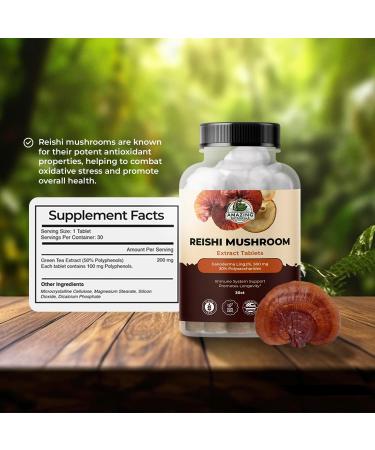 Reishi Mushroom 500mg Extract Tablets - 30% Polysaccharides - Natural Mushroom Complex for Overall Wellbeing and Immune System Support - 30 Count - Buy Online on GoSupps.com