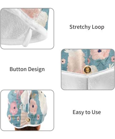 Super Absorbent Flowers Sheep Hair Towel 2 Pack - Quick Dry Hair Turbans with Button Wrap for Women & Girls | International Shipping - Buy Online on GoSupps.com
