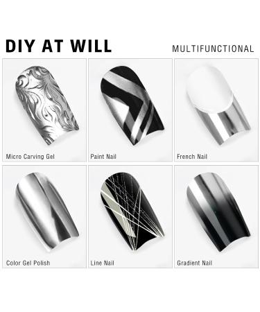 Metallic Mirror Painting Nail Polish - 2x12ml Silver & Gold - Chrome Effect Striper Gel with Brush for DIY Nail Art Manicure - Buy Online on GoSupps.com