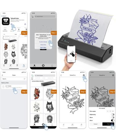 BCETASY Cordless Thermal Tattoo Printer - Portable Rechargeable Stencil Printer for iOS Android, 10pcs Paper Included - Buy Online on GoSupps.com