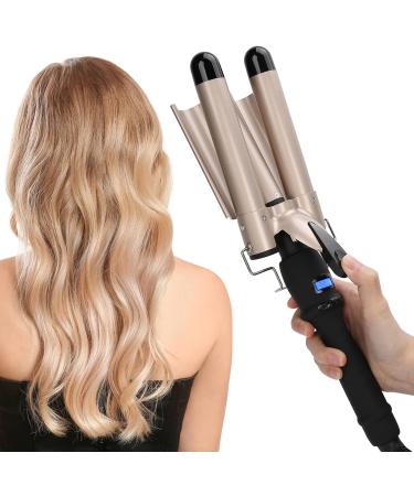 3 Barrel Curling Iron Wand - Hair Waver Curler Styling Tool | Gold 110-240V with LCD Display | Suitable for All Hair Types - Buy Online on GoSupps.com