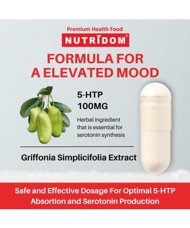 Nutridom 5-HTP 100mg 5-Hydroxy-L-tryptophan Supplement Supports Healthy Mood Balance Non-GMO Vegan Gluten-Free (60 Veggie capsules) - Buy Online on GoSupps.com