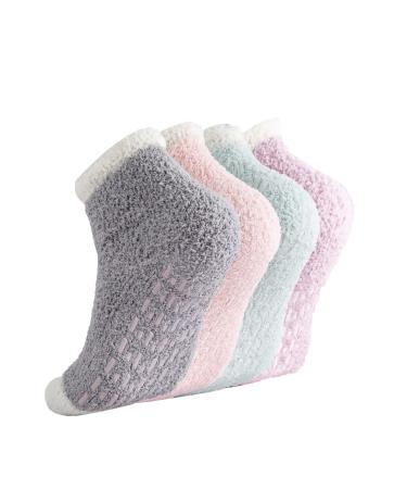 Non Slip Socks Hospital Socks with Grips for Women Grip Socks for Women Fluffy Socks with Grips for Women Slipper Socks 4 Pairs 1