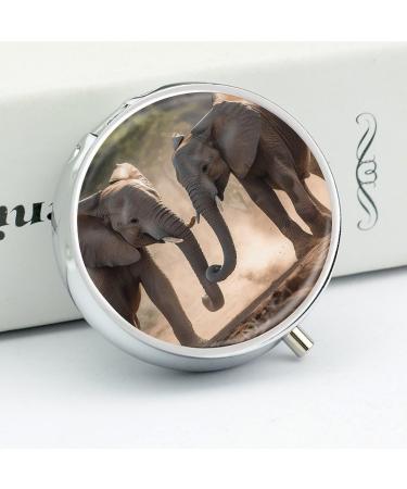 Round Pill Box with Elephants | 3 Compartment Decorative Medicine Organizer | Portable Metal Pocket Pill Case - Style-8 - Buy Online on GoSupps.com