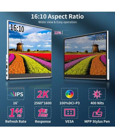Magedok 16 2K Portable Touchscreen Monitor - 144Hz Gaming HDR 1ms 100% P3 IPS VESA Anti-Glare - Compatible with Laptop Mini PC PS5/4 Xbox - International Shipping Available - Buy Online on GoSupps.com