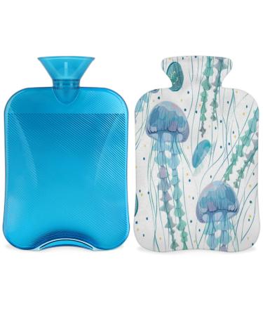 2 l hot water bottle with reference to pain relief watercolor-jellyfish pattern hot water bottle PVC ice and hot bottle for cold and heat therapy/menstrual cramps feet/hand warmers