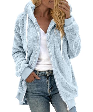 Shop Hanxiulin Oversized Plush Jacket for Women | Warm Lined Fleece Coat in Light Blue | Elegant Hoodies & Quilted Jackets Up to 4XL - Buy Online on GoSupps.com