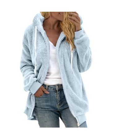 Hanxiulin fleece jacket plush jacket cuddly jacket ladies sweater fleece sweater long hood fleece jacket windproof autumn coat winter coat winter jacket 5xl light blue