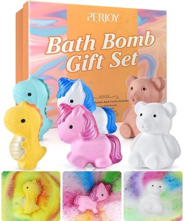 Perjoy Bath Bombs, 6 Bubble Bath Bombs for Women Kids, Shea Butter Spa Moisturize