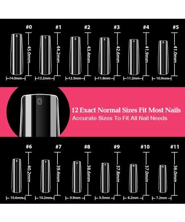 UNA GELLA XXL Long Square Nail Tips - 216 PCS Clear Full Cover Gel X Tips for Nail Salon & DIY | Extra Long No C Curve 12 Sizes - Buy Online on GoSupps.com