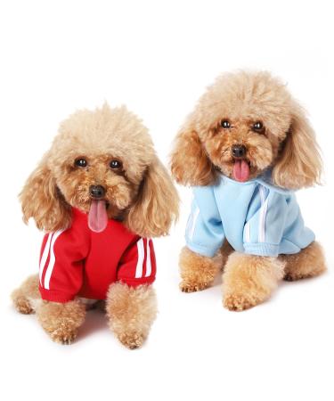 Dog sweater for small dogs dog hoodie pet puppy cat cute cotton warm hoodies coat sweater L light blue and red