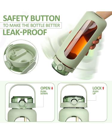 BLUEGO 64oz Glass Water Bottle with Straw Time Marker - Half Gallon Motivational Jug for Gym, Sports, Workout - Silicone Sleeve - 2L Capacity - Green - Buy Online on GoSupps.com