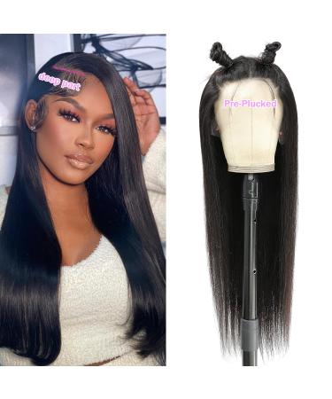 24 Inch 13x6 HD Lace Front Wig Human Hair | Pre Plucked 180 Density Straight Wig for Women | Natural Black with Baby Hair | Glueless - Buy Online on GoSupps.com