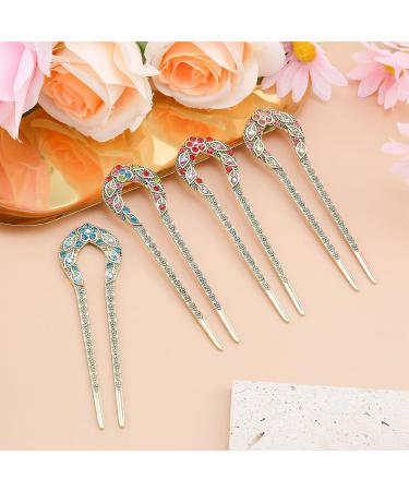 COMNICO 4 Pieces Hair Pins Metal U-Shaped Hair Forks Vintage Updo Hair Sticks with Rhinestone 2 Prong Bun French Hairpins Hairstyle Chignon Accessories for Women Girls Fine Thick & Long Hair Styling - Buy Online on GoSupps.com
