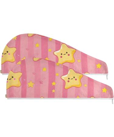 Kawaii Soft Yellow Star Hair Towels 2 Pack | Super Absorbent Quick Dry Turbans for Women & Girls - Buy Online on GoSupps.com