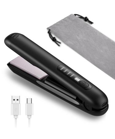 Cordless Hair Straightener and Curler 2 in 1 Mini Portable Straightener for Travel Cordless Flat Iron USB Rechargeable with 5000mAh Battery 4 Adjust Temperature Quick Heat Up Anti-Scald
